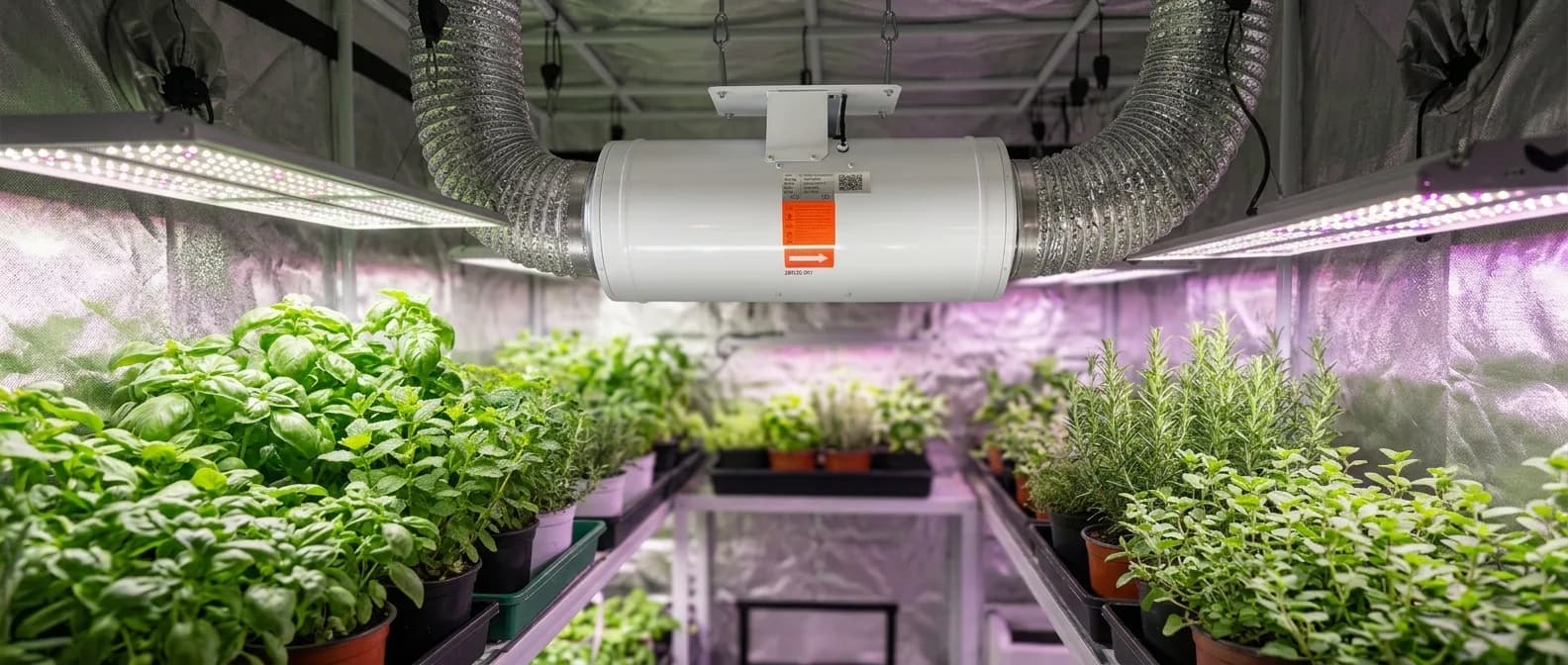 Clivex EC Silence Inline Fan extractor installed in an indoor grow room